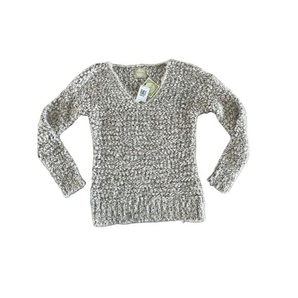 Alythea Metallic Fuzzy V-Neck Tunic‎ Sweater Bloomingdales NWT Medium Ivory - Picture 1 of 8